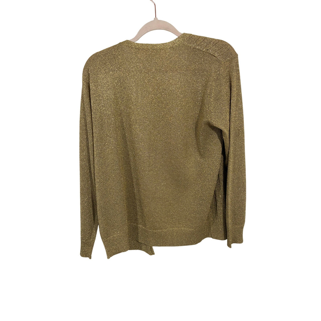 Vintage XXXist Gold Shimmer Knit Cardigan Women’s Large Lurex Open Front Shimmer