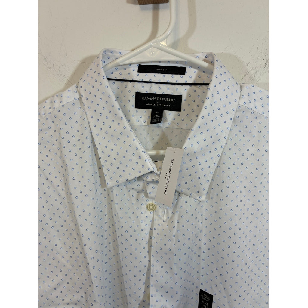 Banana Republic Men’s Slim Fit Shirt XL White Blue Print Dress  NWT Preppy Tall
