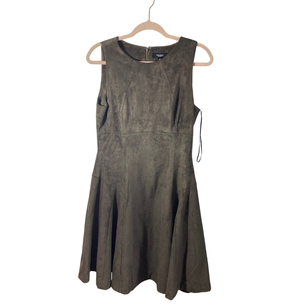 New Premise Faux Suede Heathered Taupe Fit and Flare Formal GNO Revenge Dress 8