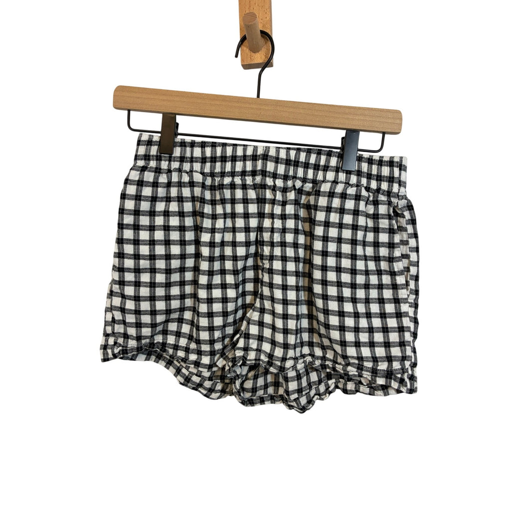 Auden Gingham Pajama Set Womens S Black White Sleepwear Button Top Shorts Lounge