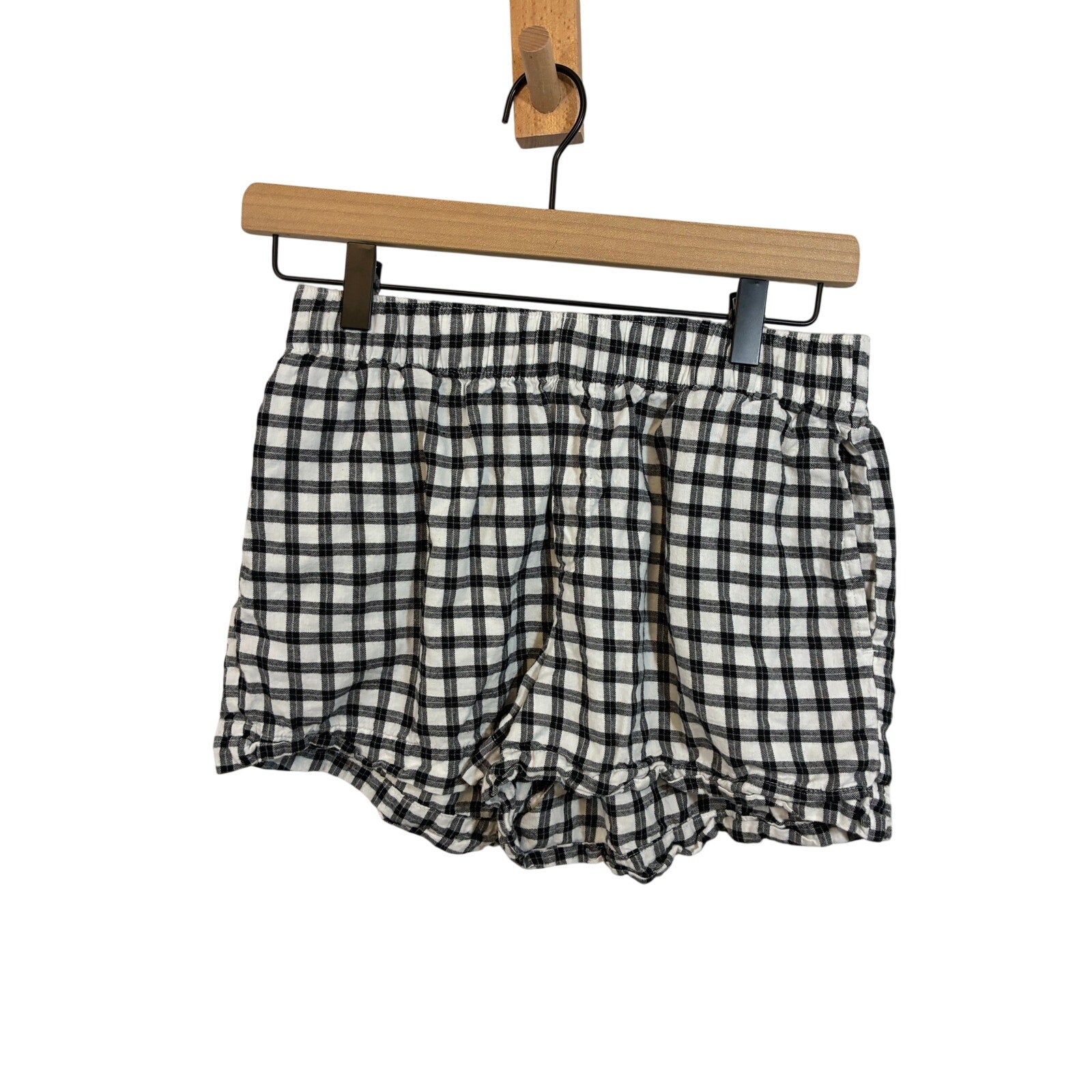 Auden Gingham Pajama Set Womens S Black White Sleepwear Button Top Shorts Lounge