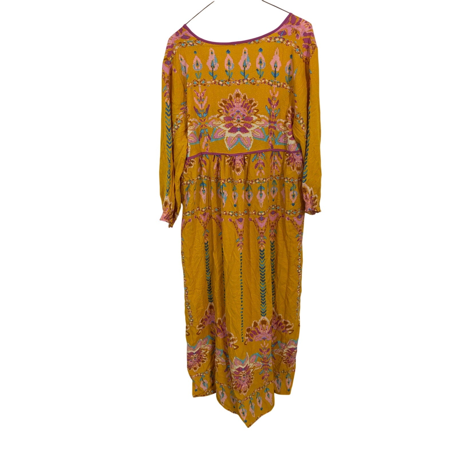 Free People Foley Maxi Dress Women’s M Yellow Duster Shirt Dress Boho Festival