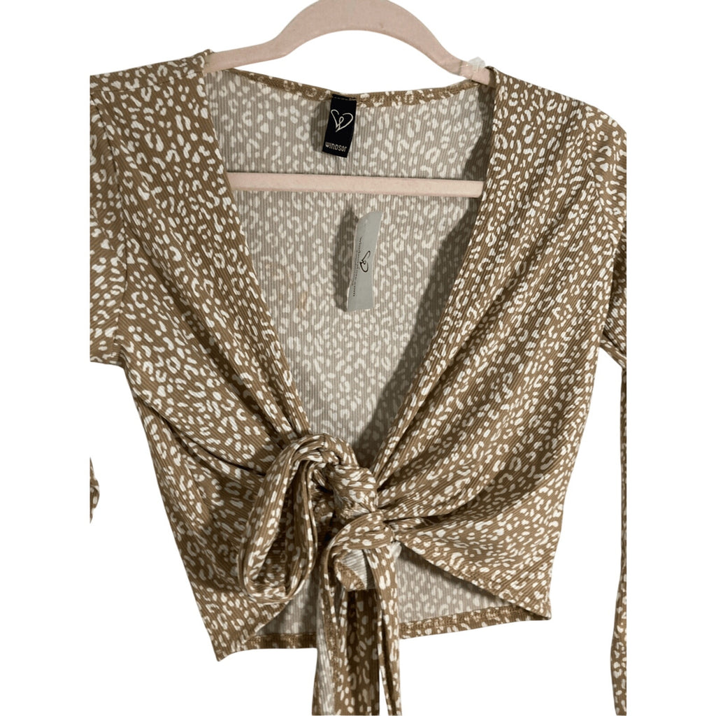 NWT Windsor Women's Small Brown Cream Leopard Printed Wrap Top Girly Go Out S