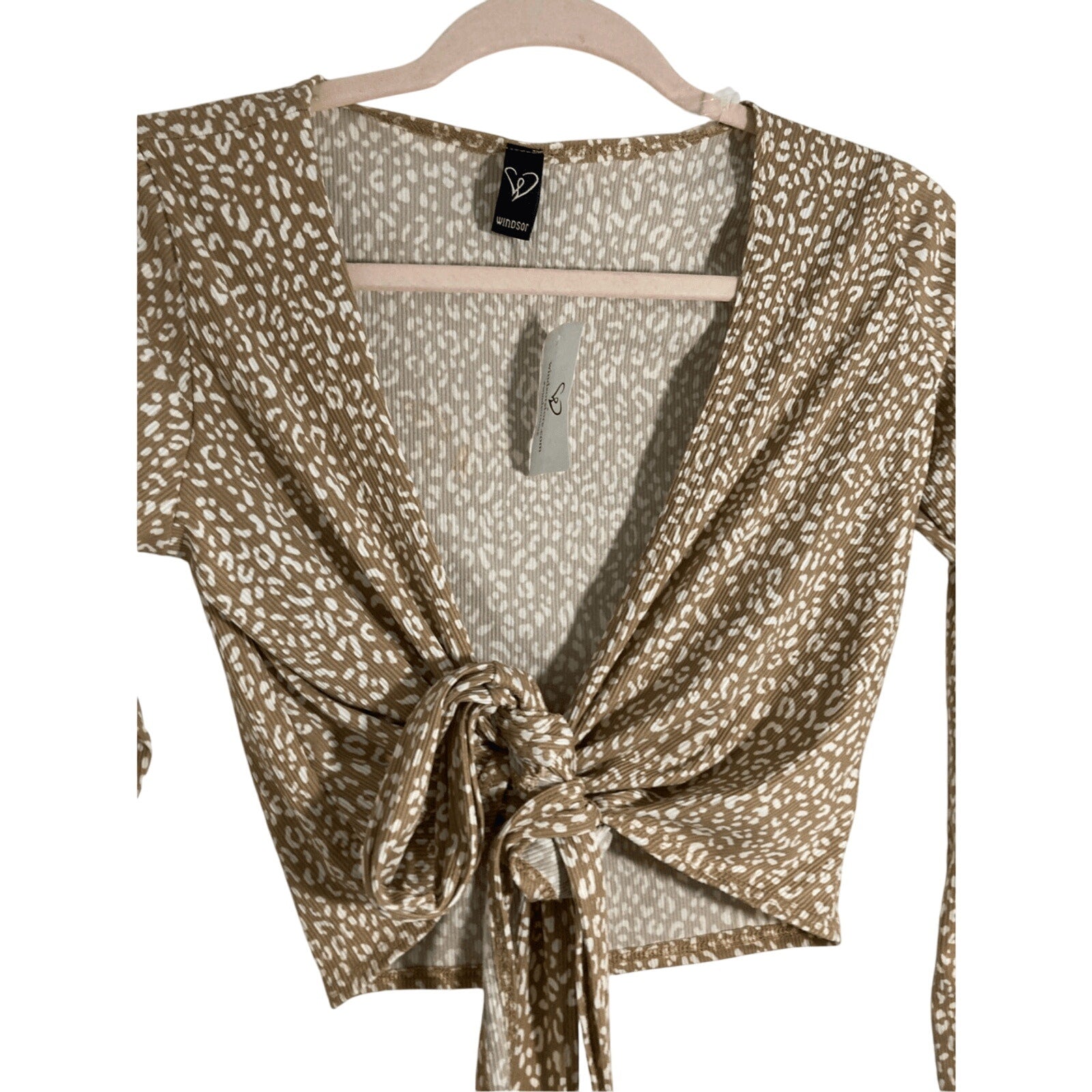 NWT Windsor Women's Small Brown Cream Leopard Printed Wrap Top Girly Go Out S