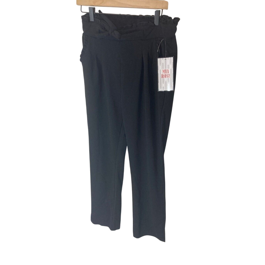 NWT High Rise Large Black Front Tie Ruffle Knox Rose Modern Dress Slacks