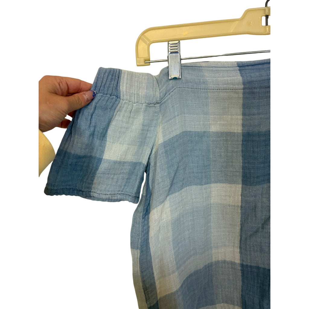 Women’s Short Sleeve Plaid Blue Rain Cotton Preppy Minimalist Gingham Yacht Navy