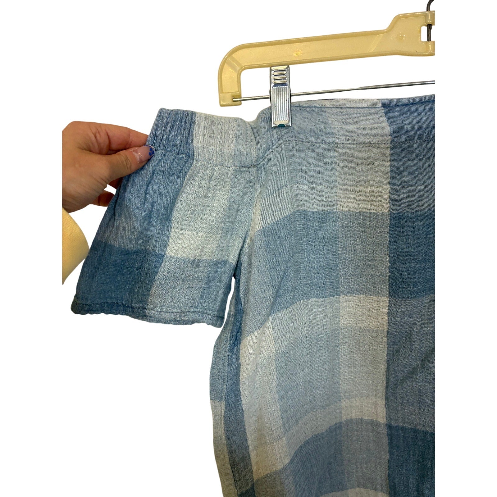 Women’s Short Sleeve Plaid Blue Rain Cotton Preppy Minimalist Gingham Yacht Navy