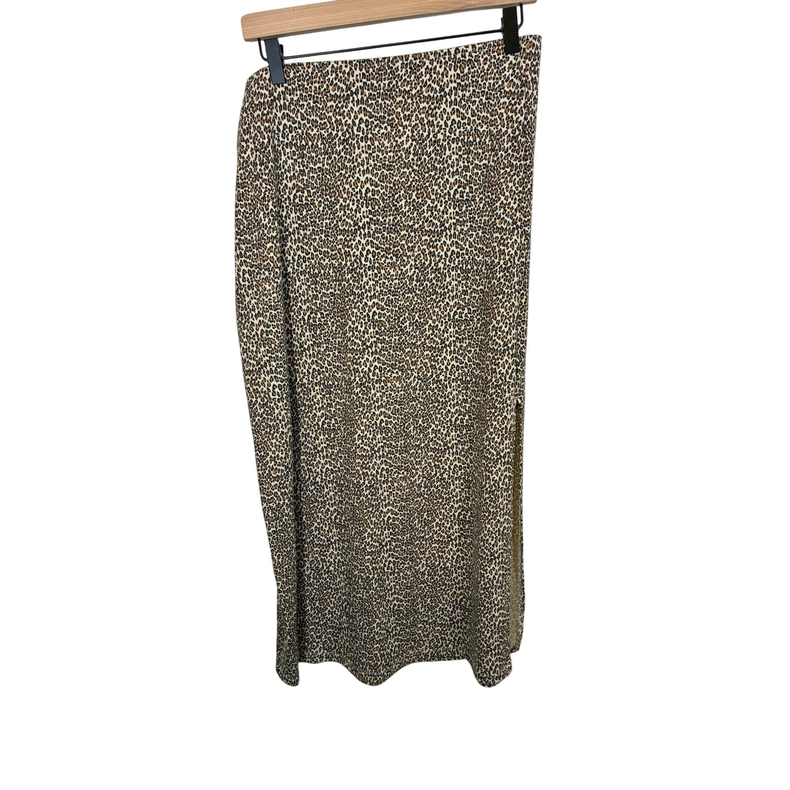 American Eagle Leopard Print Maxi Skirt Side Slit Neutral Animal Print Boho L