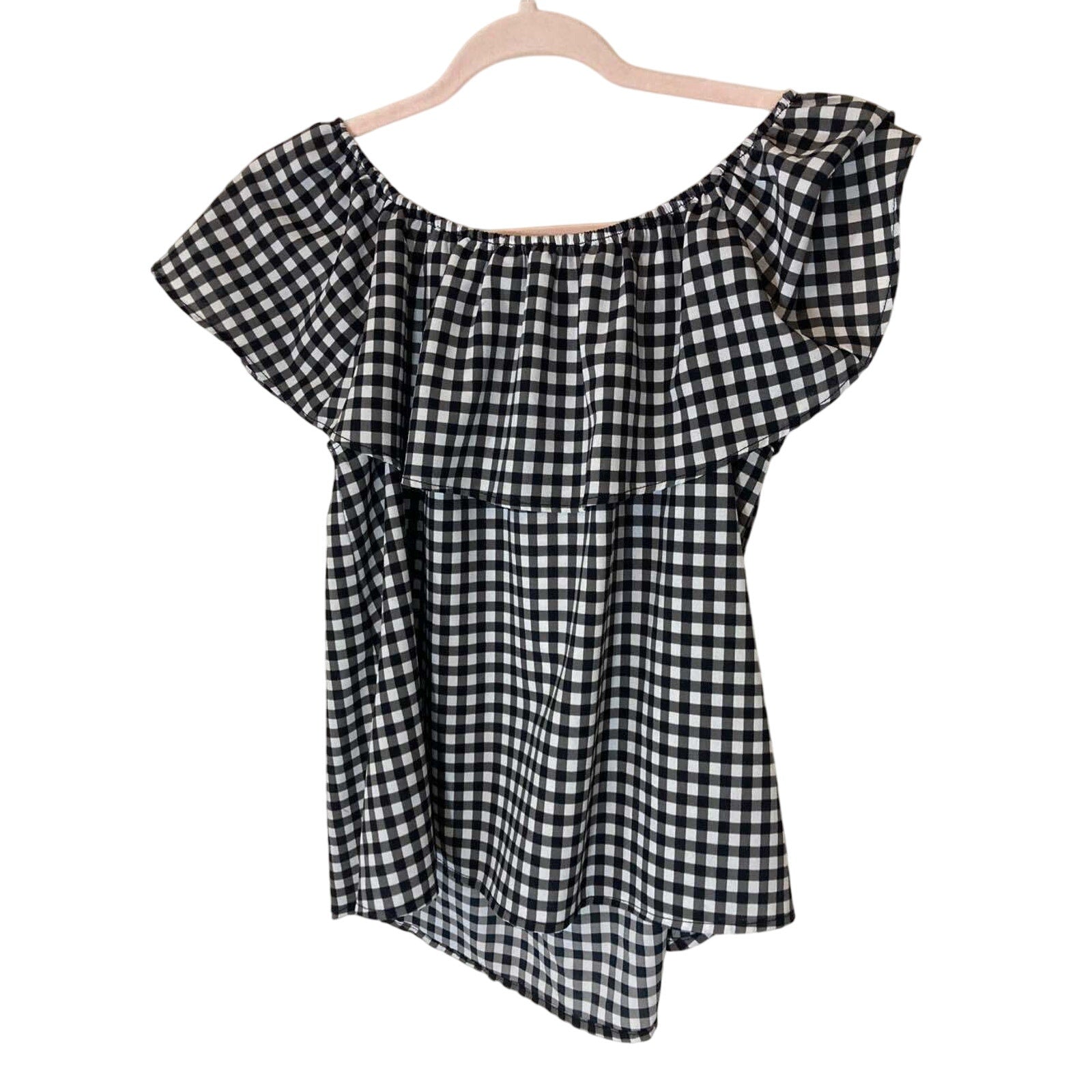 Sanctuary Off Shoulder MinimalistGingham Checkered  Blouse