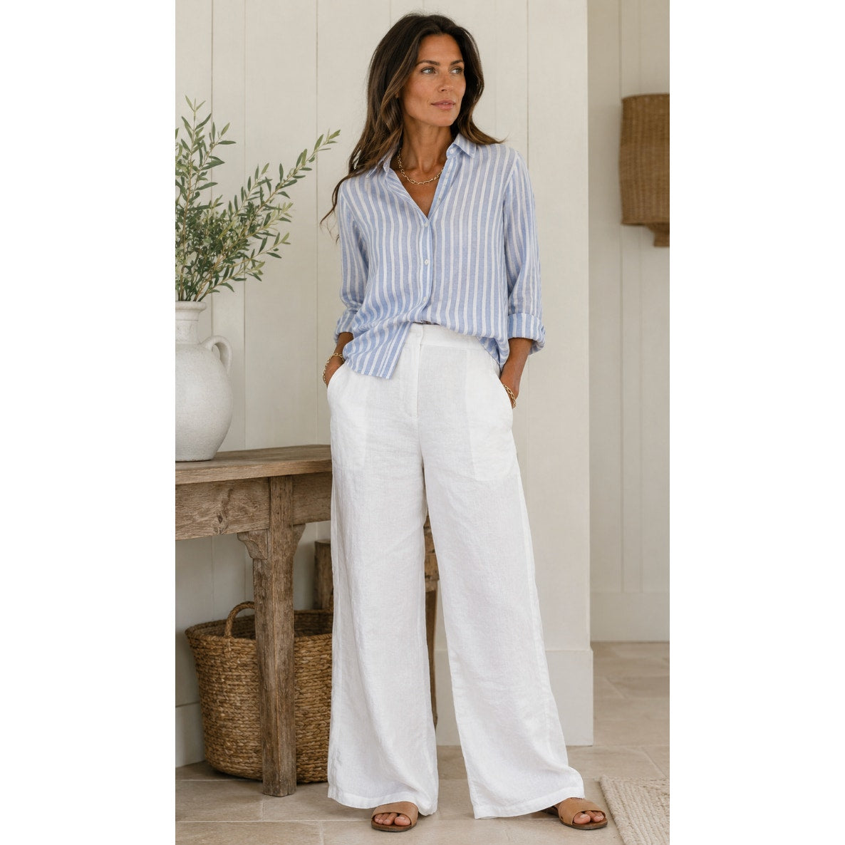 Peck & Peck Linen Wide Leg Coastal Grandma Cowboy Relaxed Pants - Size Medium