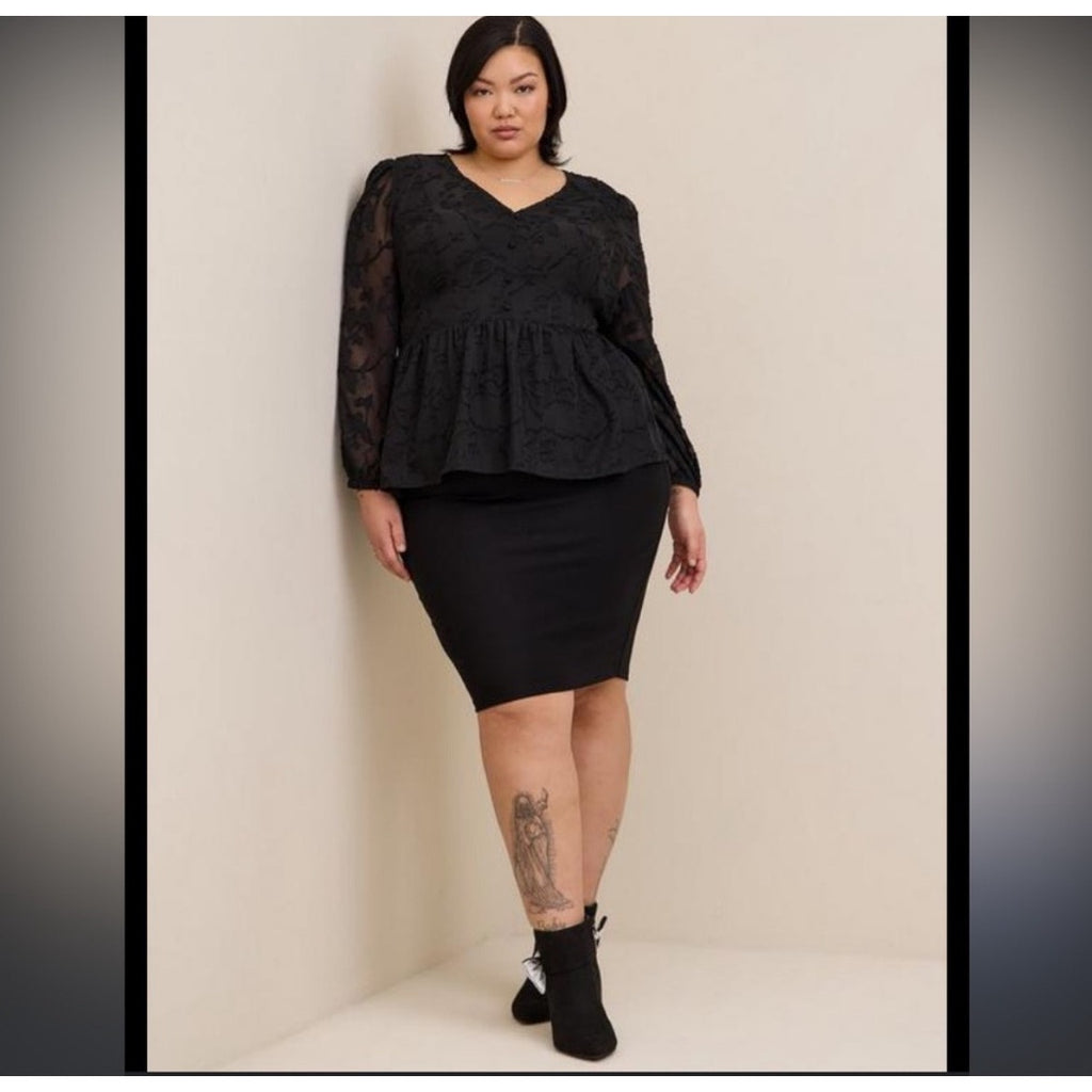 Torrid Peplum Chiffon Clip Floral Blouson Sleeve Top SZ 3 / 3X Whimsy Goth