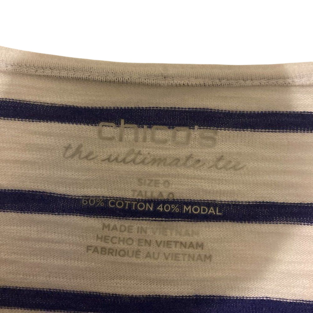Chico's Striped Cotton The Ultimate Tee Collection Cotton Nautical Cardigan SZ 0