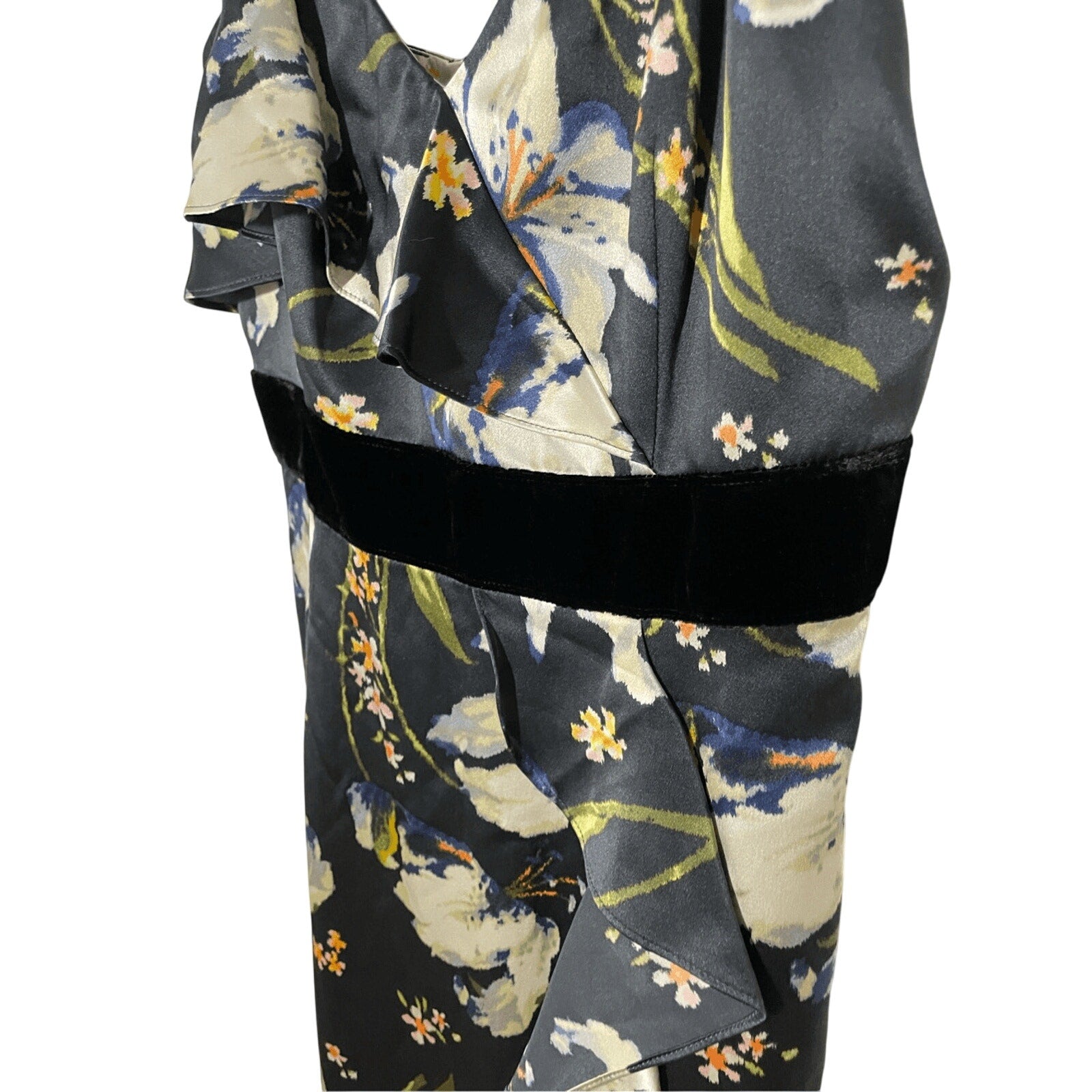 New Cinq A Sept Leena Black Floral Velvet Silk Midi Dress Womens Size 0 Wedding