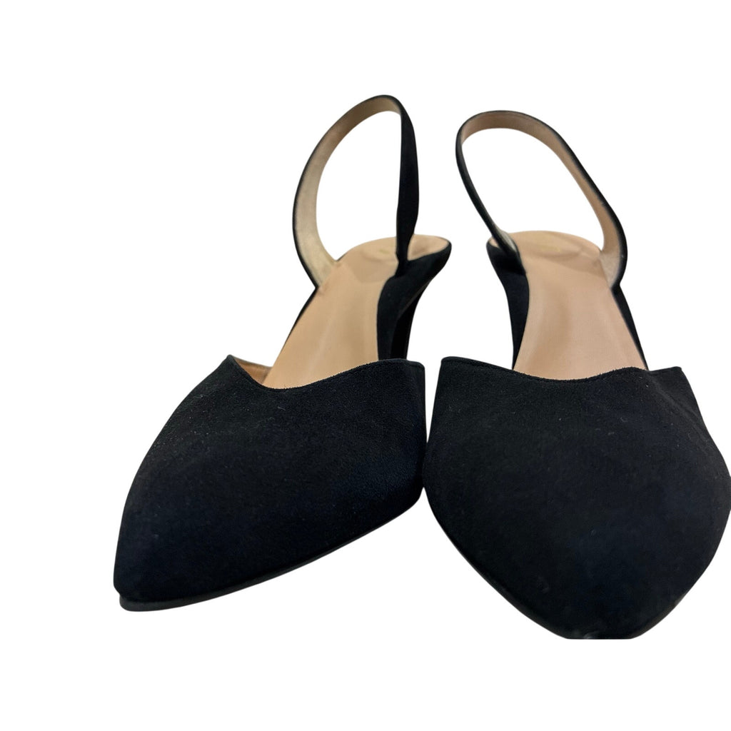 INEZ Black Suede Slingback Pumps Women 8.5 Pointed Toe Comfort Luxury Made Spain