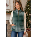 Activology Women's Sleeveless Green  Holidaycore Striped Puffer Vest
