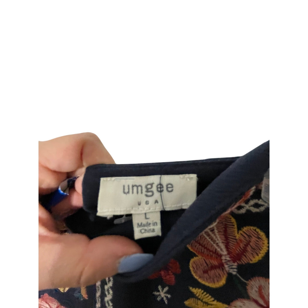 Umgee Western Floral Dainty Coquette Boho Mini Skirt Linen Cotton Fun Quirky L