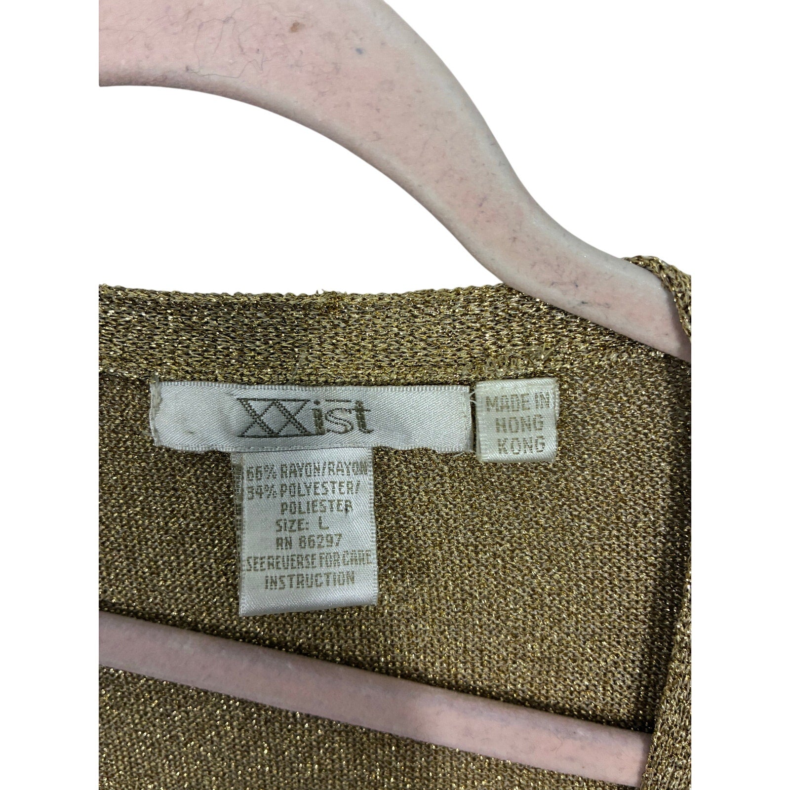 Vintage XXXist Gold Shimmer Knit Cardigan Women’s Large Lurex Open Front Shimmer
