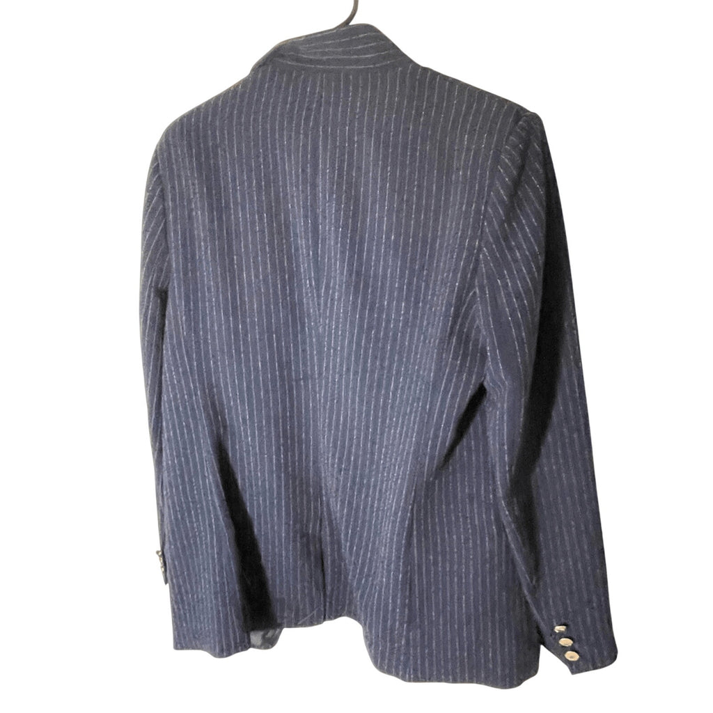 Tommy Hilfiger Women's Pinstriped Navy Open-Front Blazer Jacket 12 Office Chic
