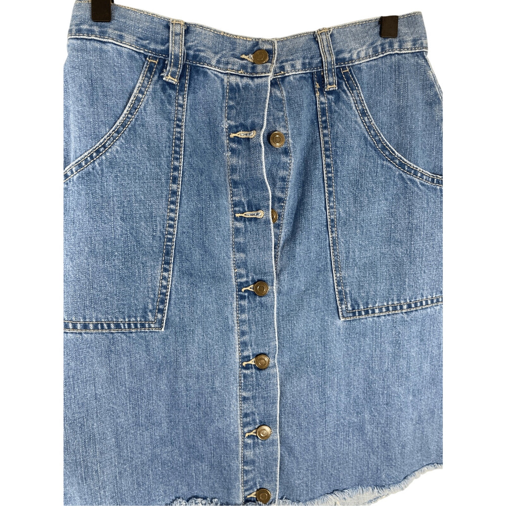 Free People Sz 2 Women's Button Denim Skirt Boho Western Cottage Farmhouse Denim