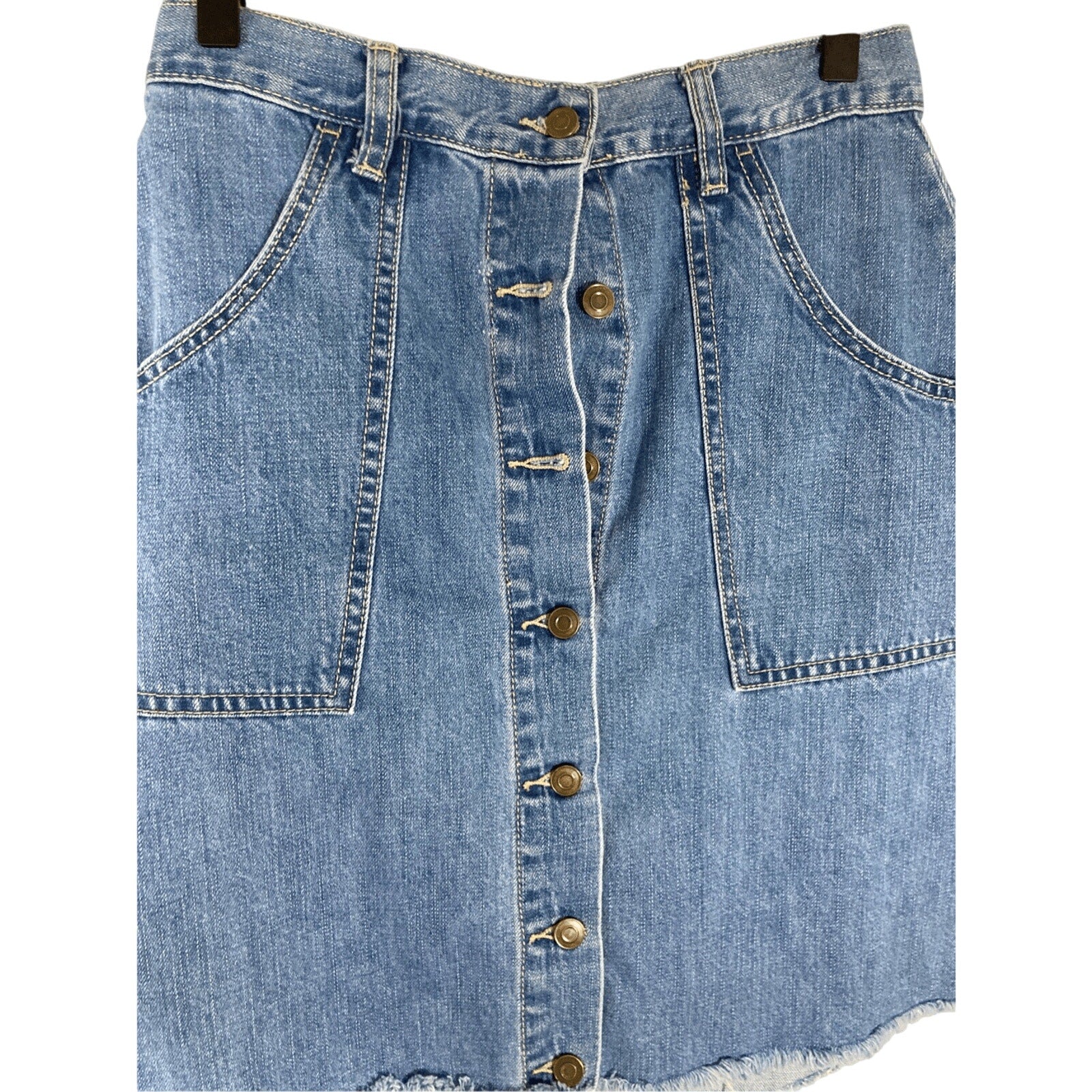 Free People Sz 2 Women's Button Denim Skirt Boho Western Cottage Farmhouse Denim
