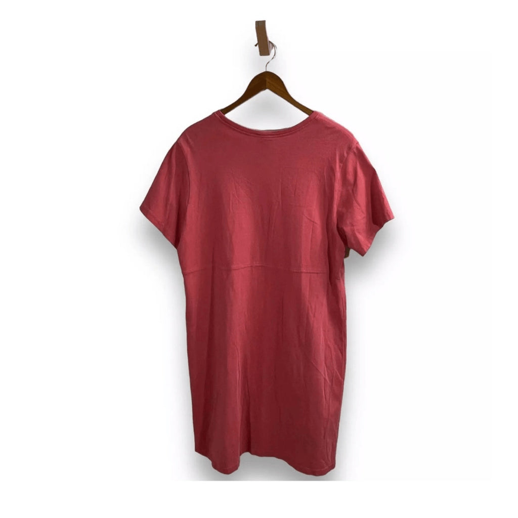 L.L. Bean Womens Easy Cotton Shift Dress Size PM Medium Pink Coral Short Sleeve