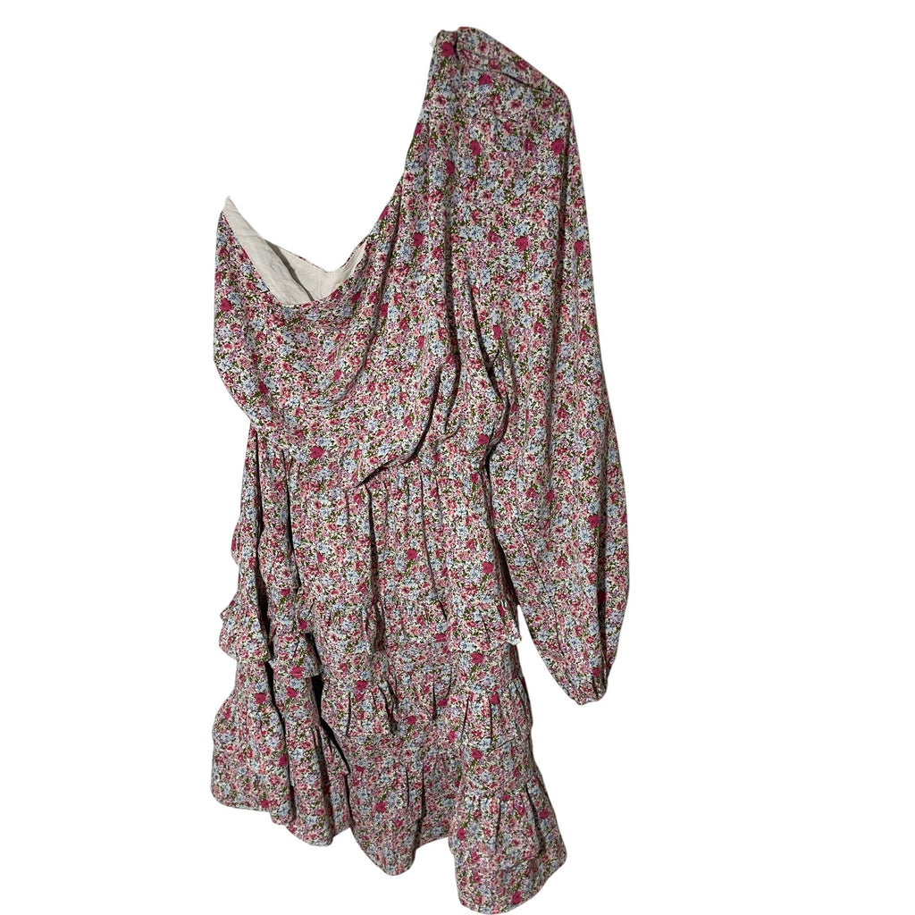 Lush XS Floral Bloom Core Coquette Whimsy One Shoulder Dainty Ruffle Mini Dress