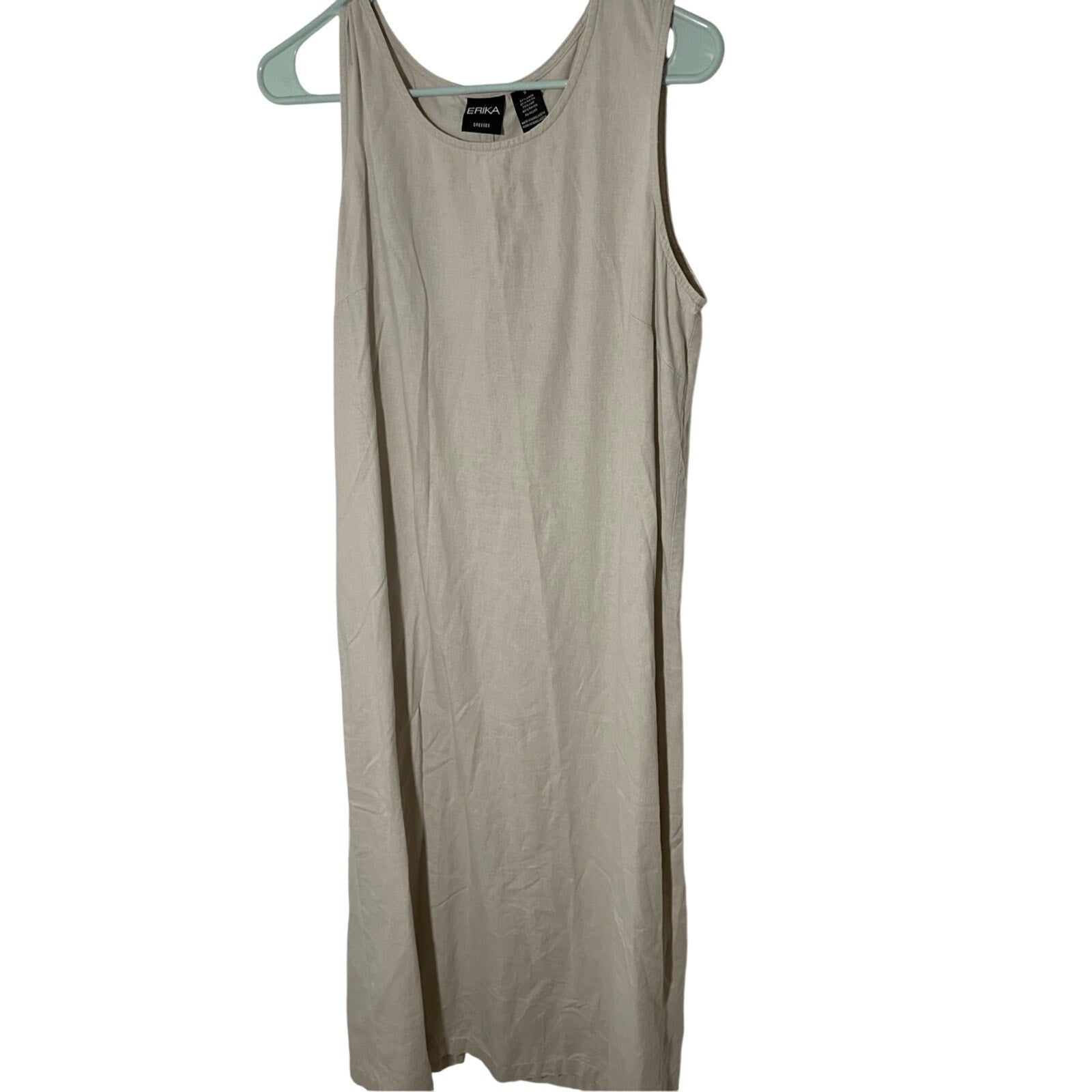 Erika Women's Vintage Nude Colored Maxi Tank Linen Coastal Grandma Cottage Dress
