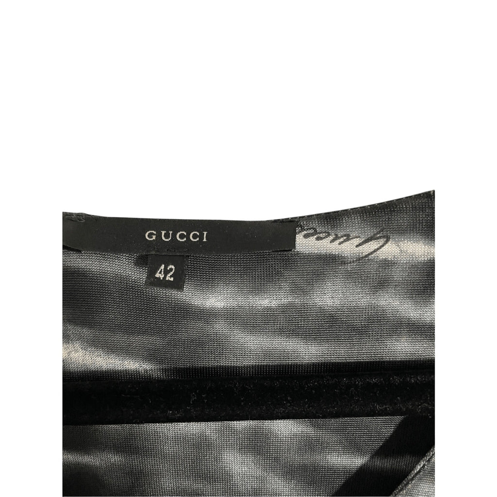 Gucci X Tom Ford Vintage S/S 2000 Abstract Print Long Sleeve V Neck Dress SZ 42