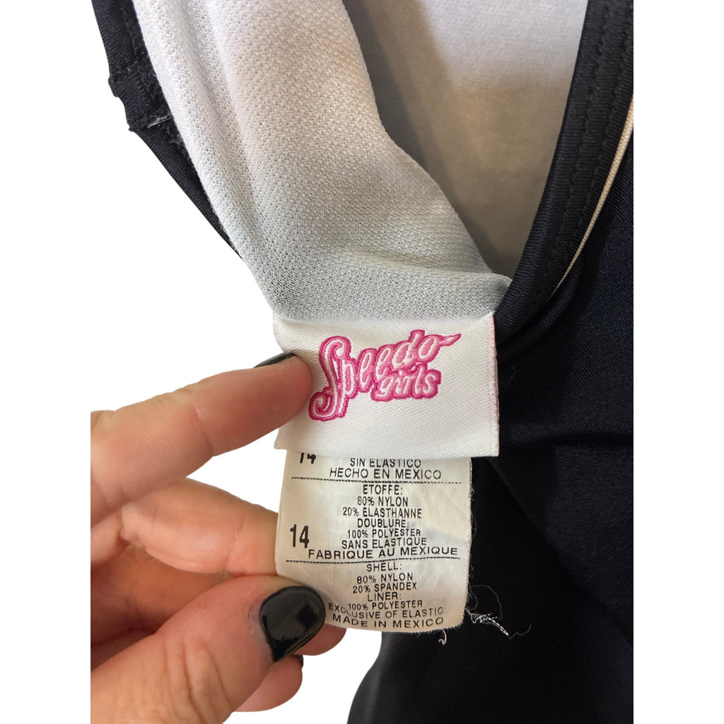 Speedo Girls Size 14 Black One Piece Swimsuit Athletic Racerback Swimwear Sports