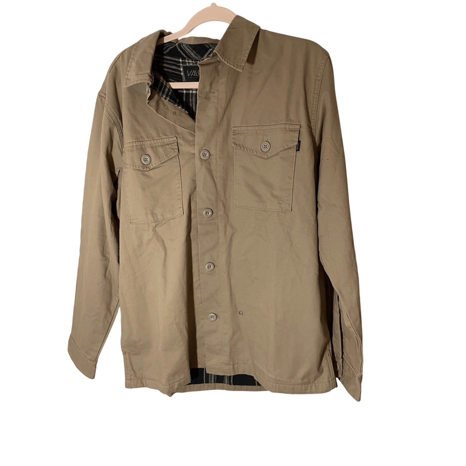 NWT Valor Men's Tan Trucker Front Plaid Lined Button Chore Jacket Menswear