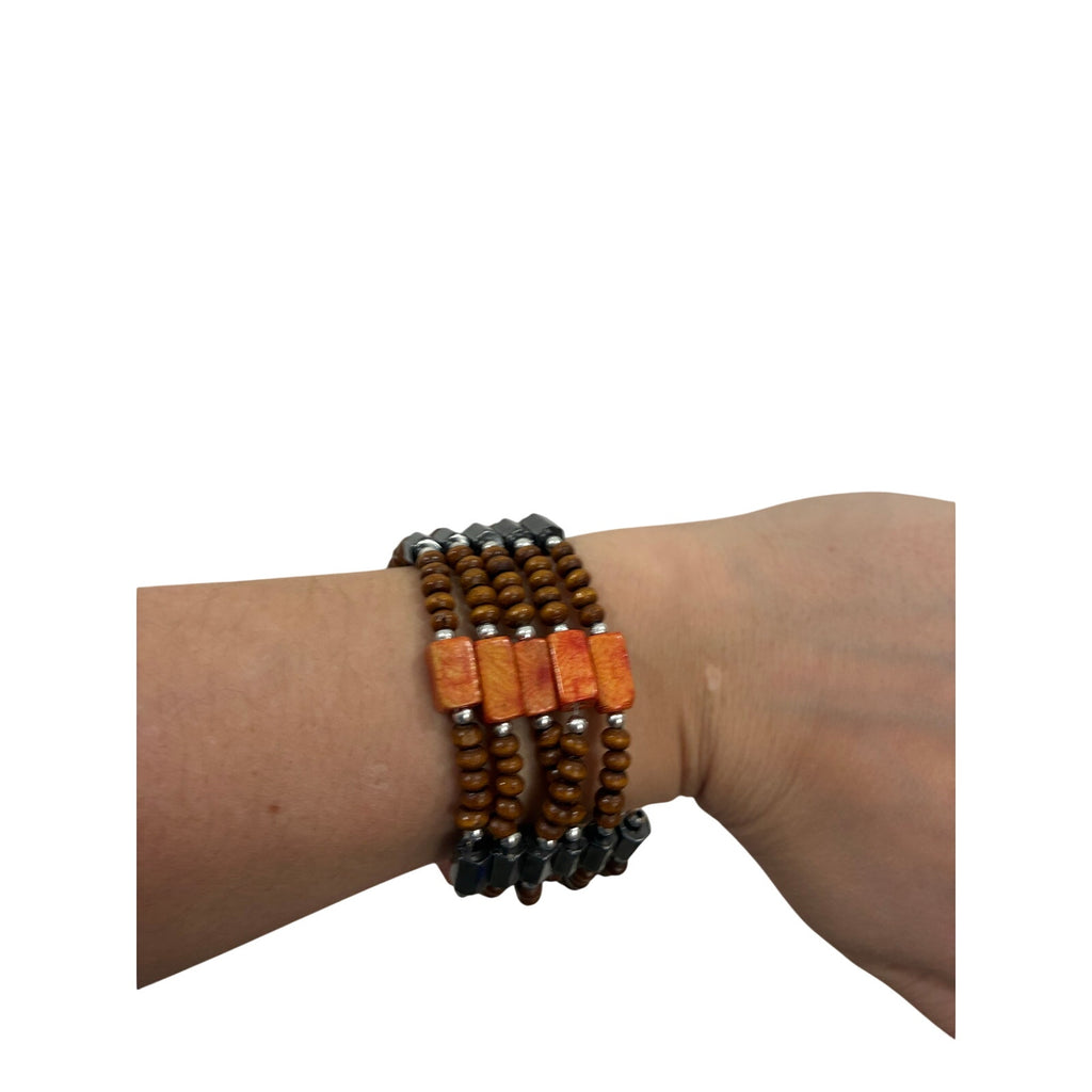 Wrap Bracelet  Burnt Orange Abalone Magnet Wrap  Boho Style adjustable