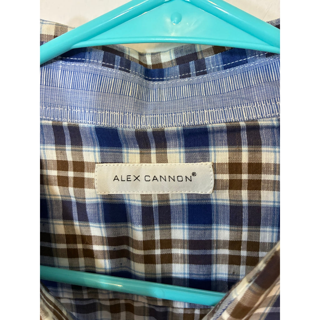 Alex Cannon 2XL Plaid Flannel Shirt Men’s Blue Brown Heritage Western