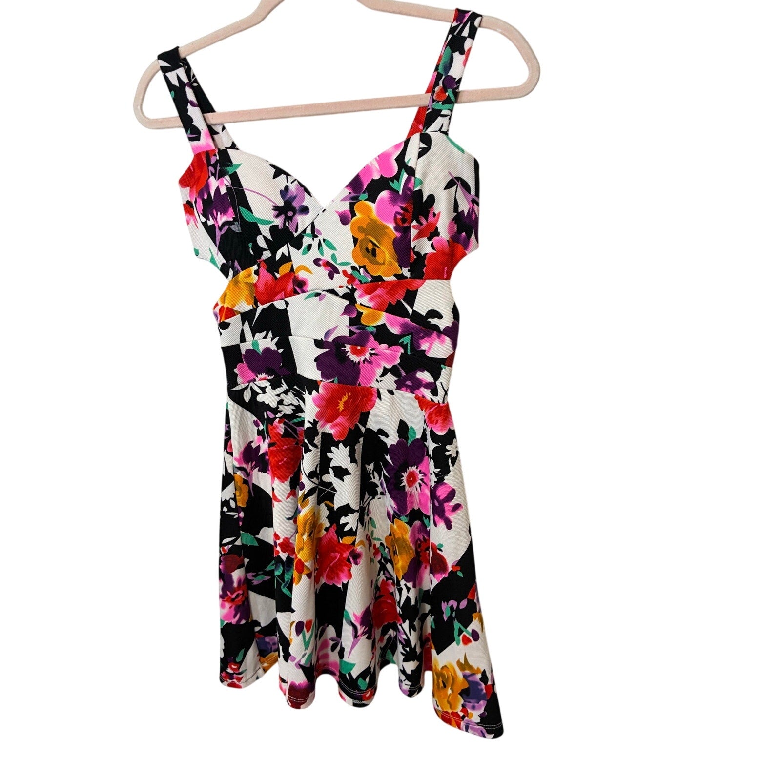 Floral A-Line Cut Out Mini Dress Women’s Small Cottagecore Romantic