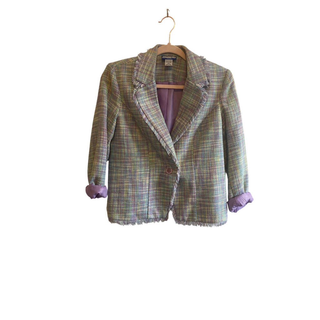 Notches Pastel Patchwork Raw Hem Button Up Small Quirky Retro Vintage Blazer