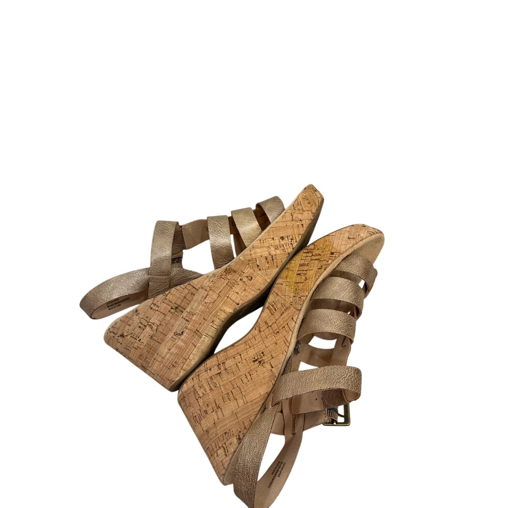 Korks By Kork Ease Women's Beige Leather Cork Wedge Sandals Size 9 M Ankle Strap