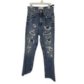 NWT Zara High Waisted Kick Crop Faux Distressed Jeans Casual Dark Wash Denim