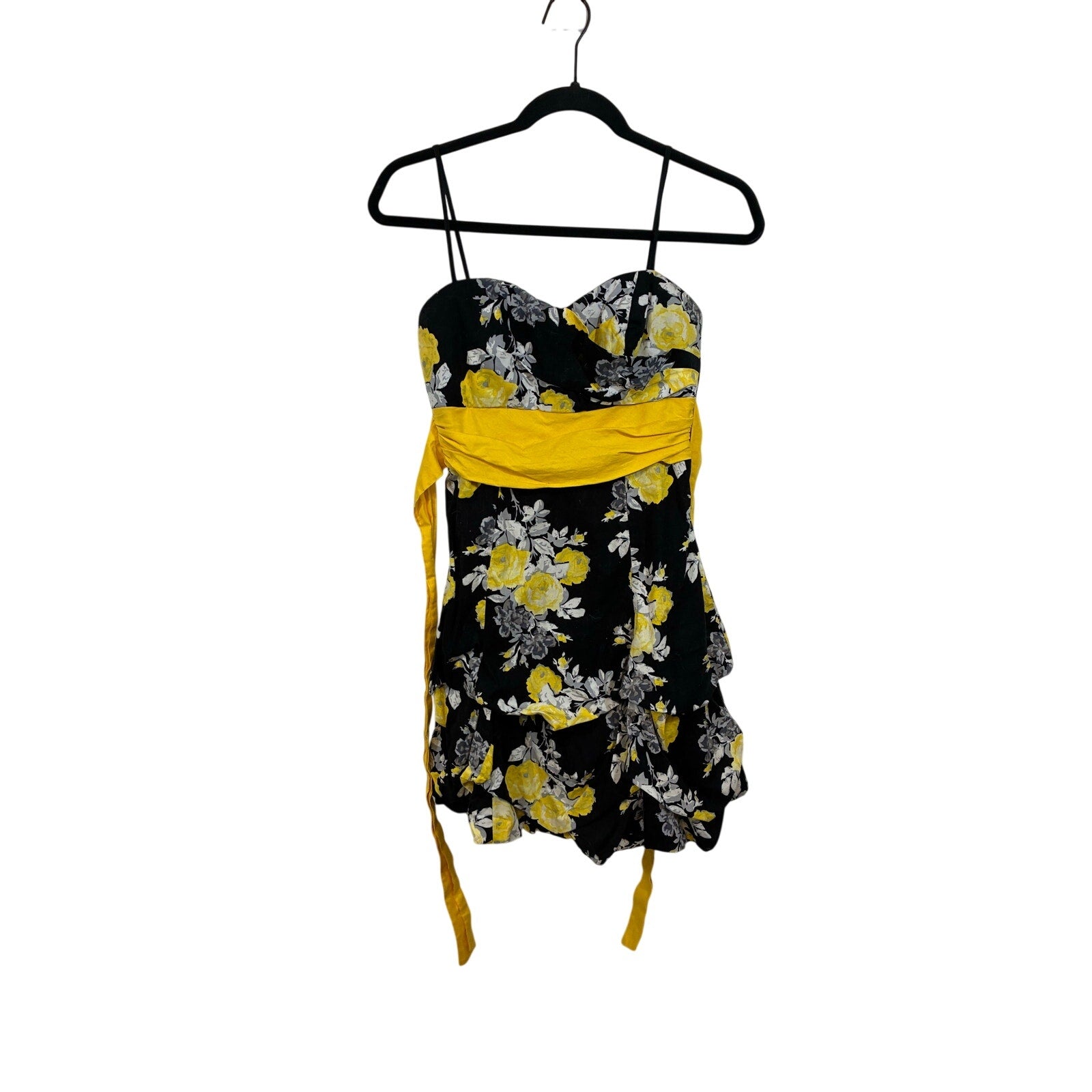 VTG Speechless Y2K Strapless Mini Dress Juniors 7 Black Yellow Floral Cocktail