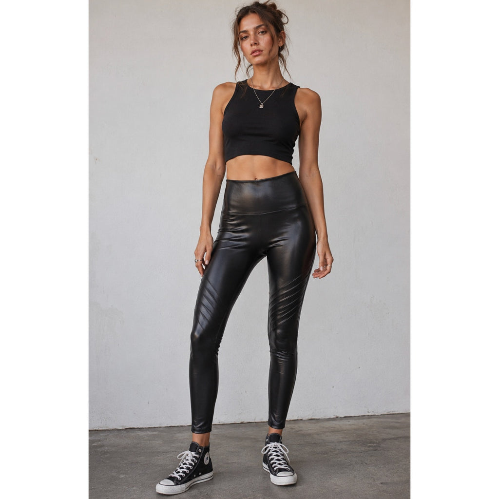 Spanx Faux Leather Moto Leggings Ankle Length XS Black 2437 Grunge Emo Biker