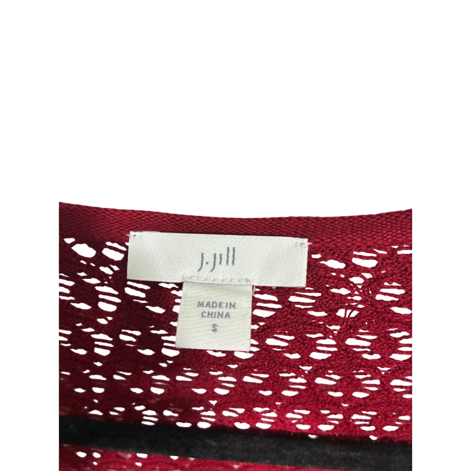 J.Jill Open Knit Long Line Cardigan Cranberry Crochet Open Front Sweater Women S