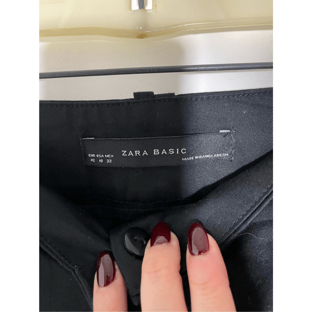 NWT Zara Women's Cotton Black MidRise Career Wear Dress Slacks Sz 10 Business