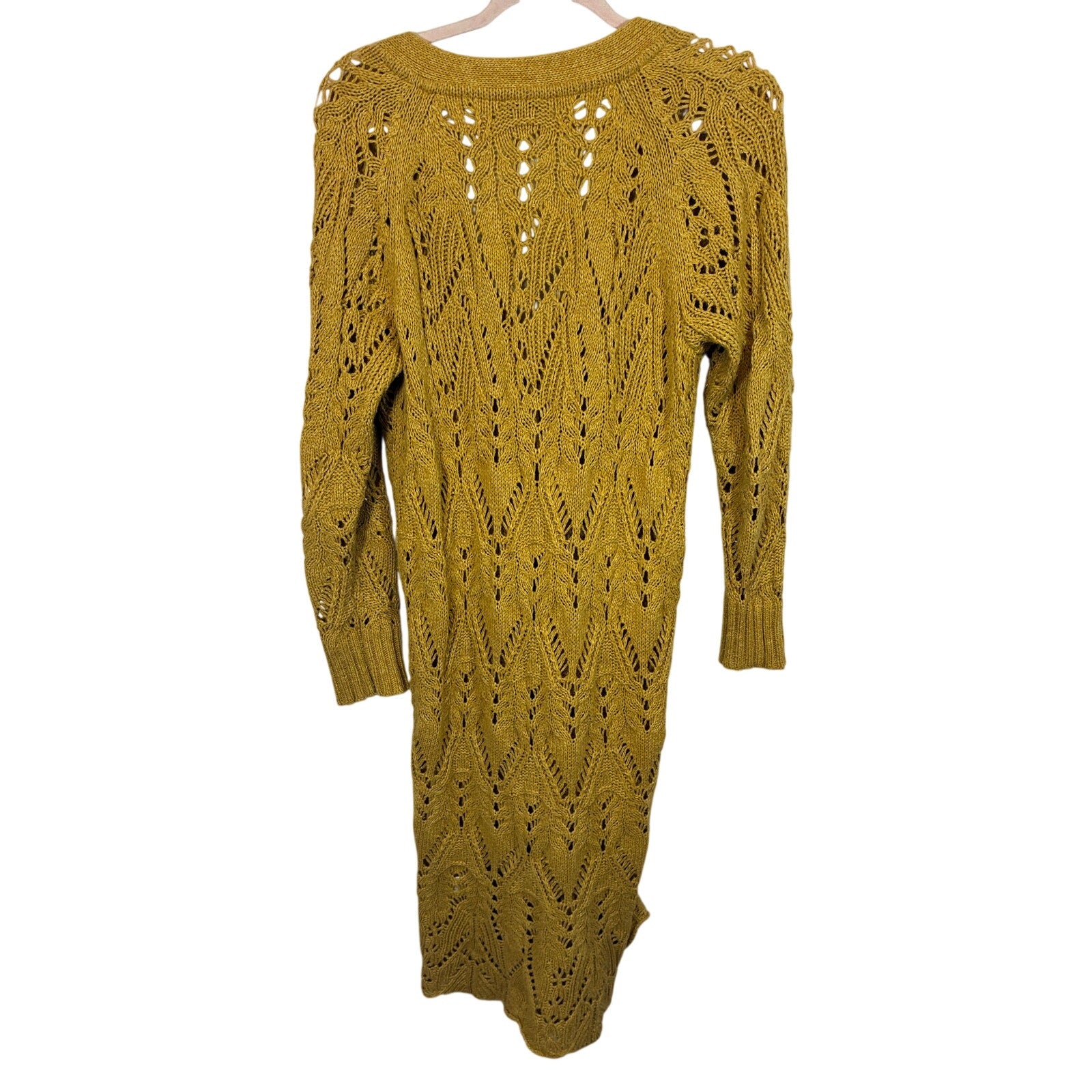 Sundance Autumn Light Silk Blend Pointelle Duster Cardigan Mustard Longline M