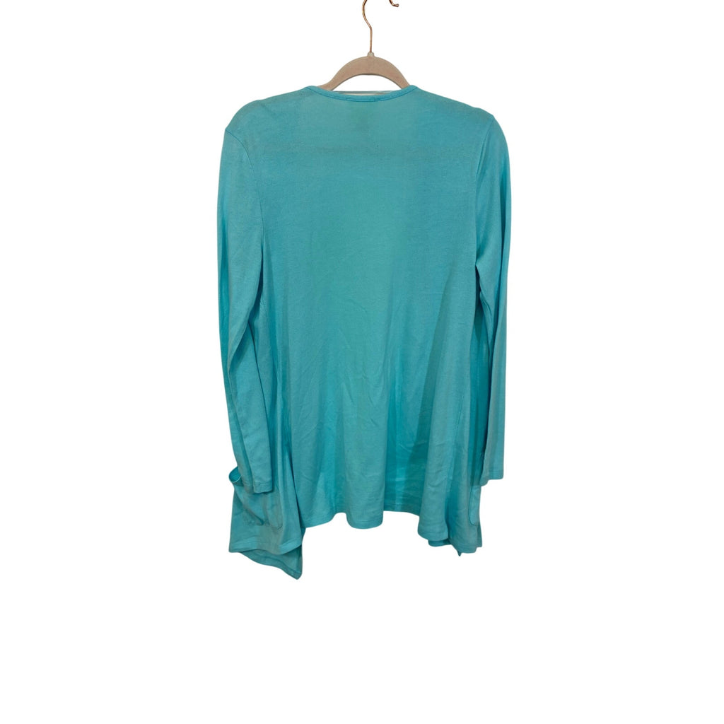 AJ Andrea Jovine Womens Azure Blue Open Front Cardigan Sweater M Cotton Coastal