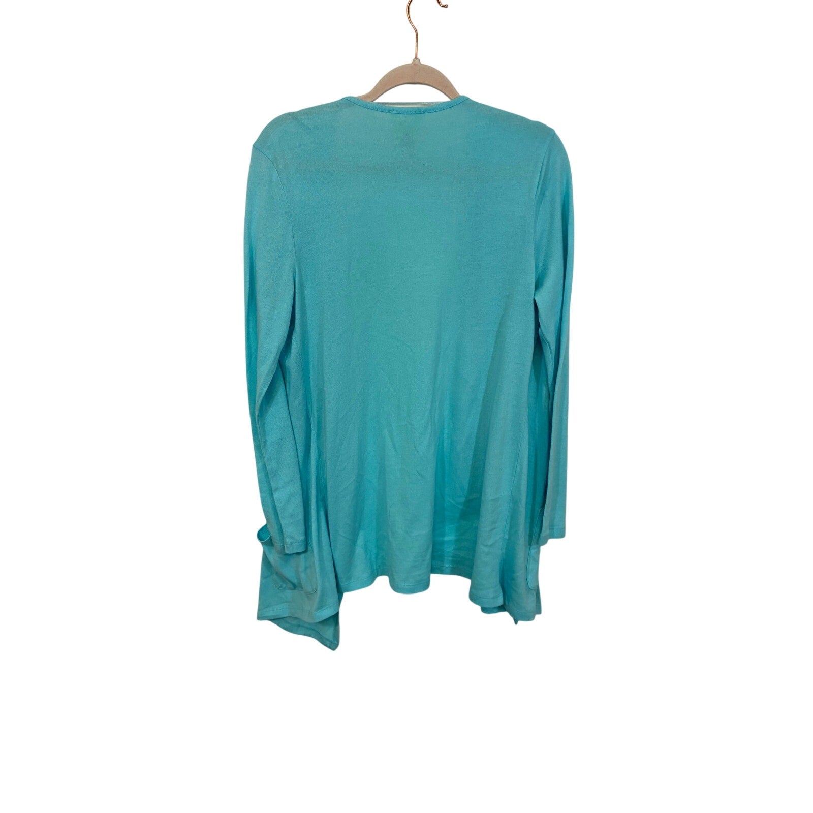 AJ Andrea Jovine Womens Azure Blue Open Front Cardigan Sweater M Cotton Coastal