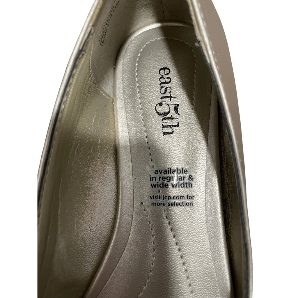 NWOT East 5th Peep Toe Slip On Gold Flats Minimalist Preppy Formal Glam Regency
