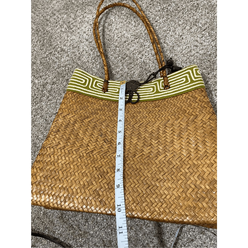 Woven Straw Women's Small Floral Earthly Bohemian Tote Eclectic Vintage Hippie