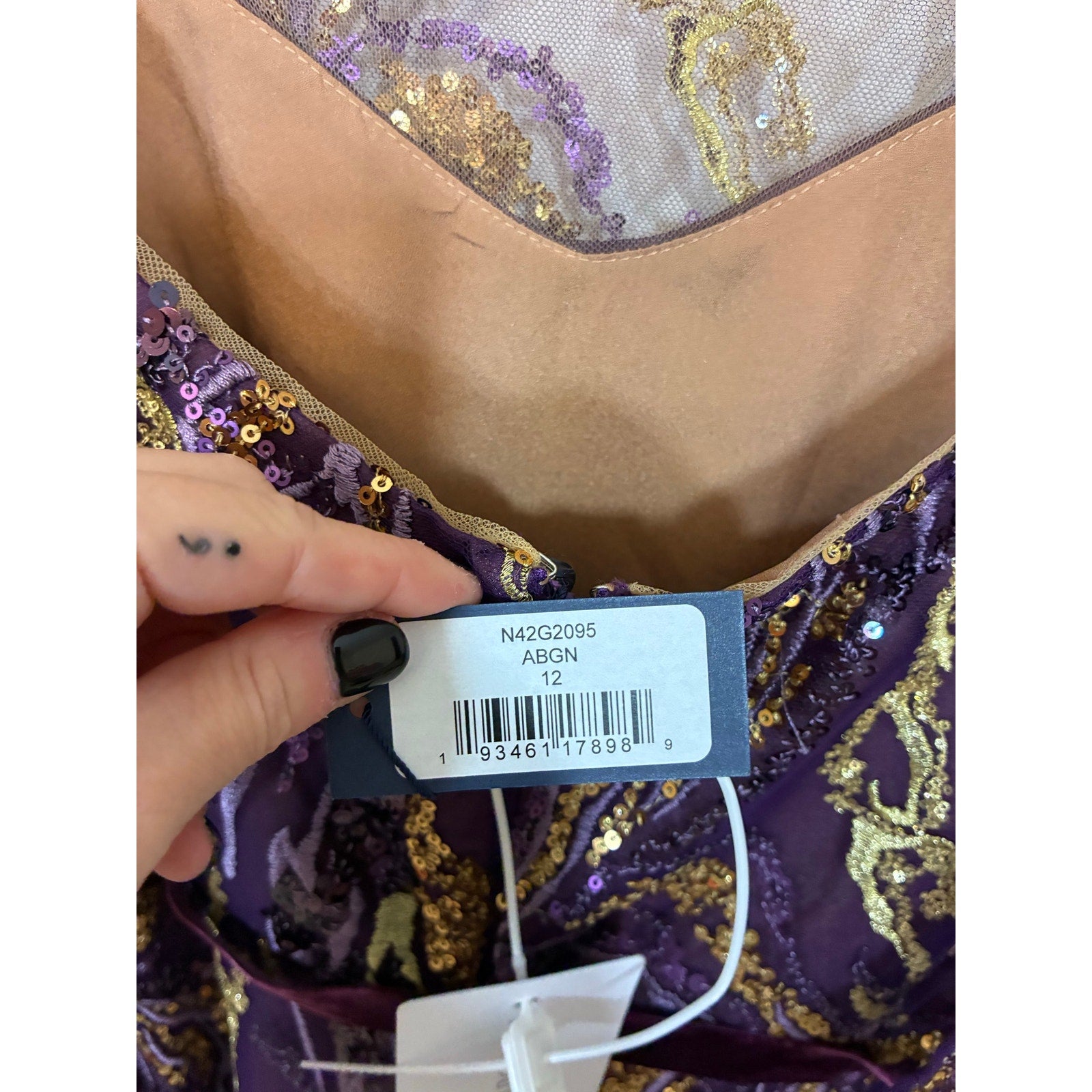 NWT Marchesa Notte 12 Embellished Tulle Evening Gown Purple Gold Velvet Trim