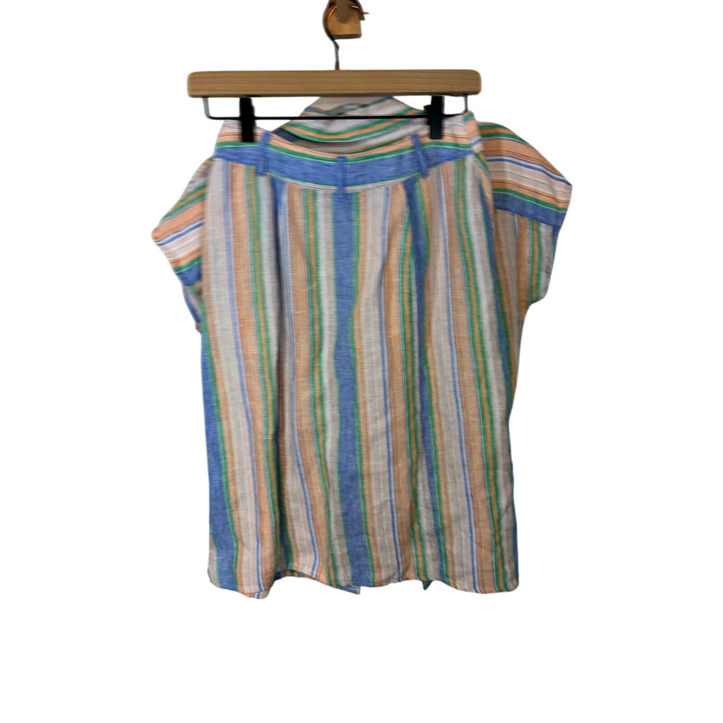 Talbots Linen Tie Hem Button Front Top Swing Stripe 0P Preppy Nautical Set