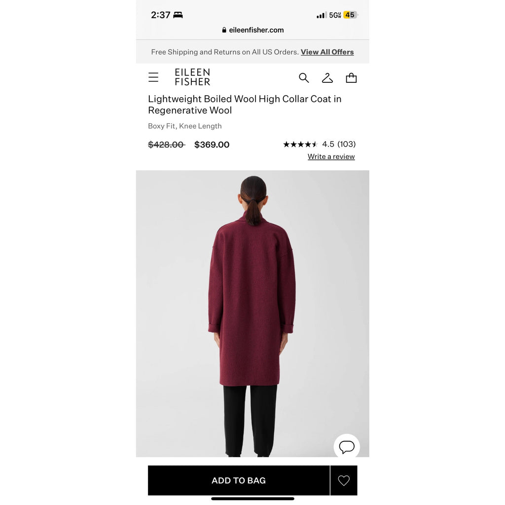 Eileen Fisher Lightweight Boiled Wool High Collar Plum Cardigan