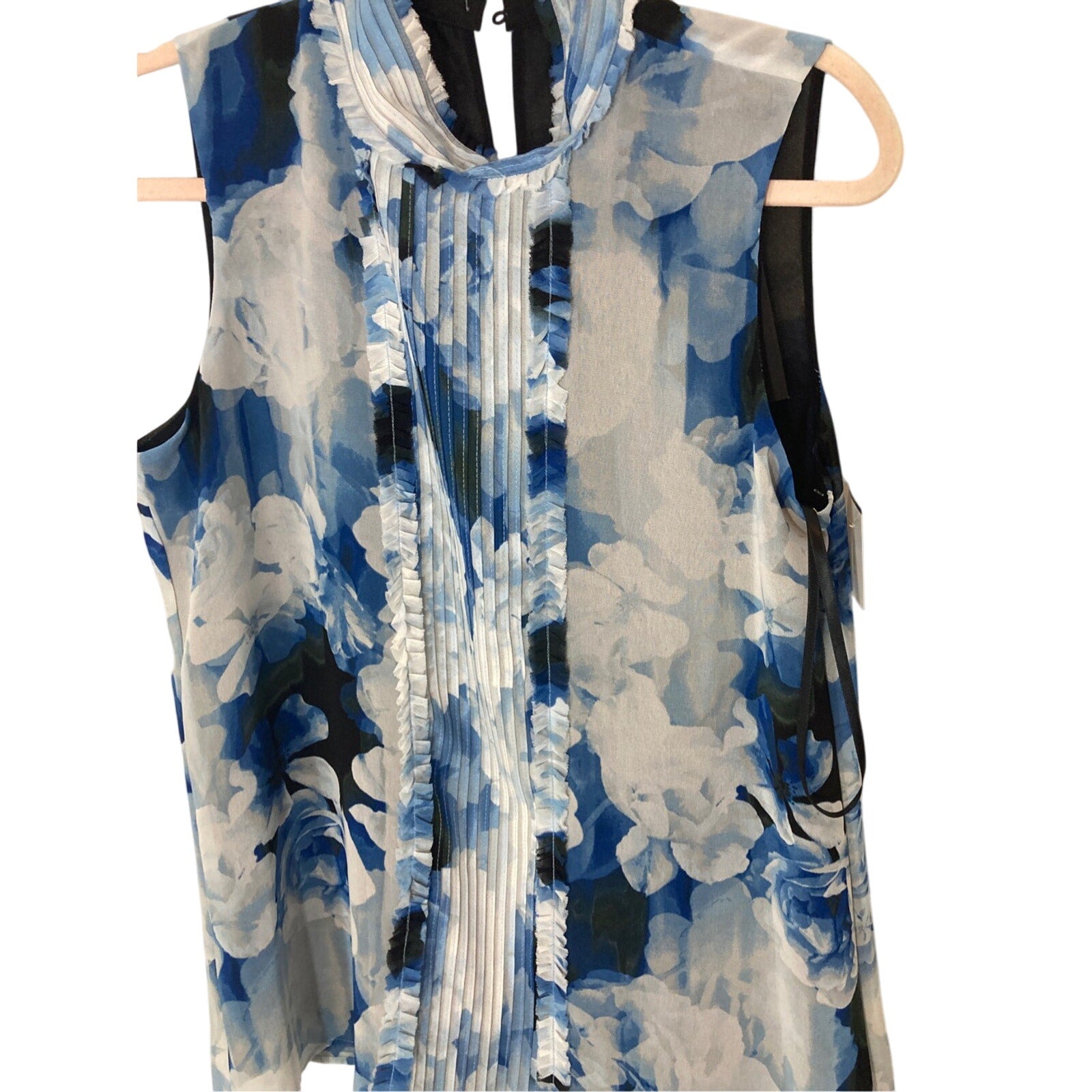 NWT Karl Lagerfeld Floral Peephole Ruffle Bloomecore Office Blouse