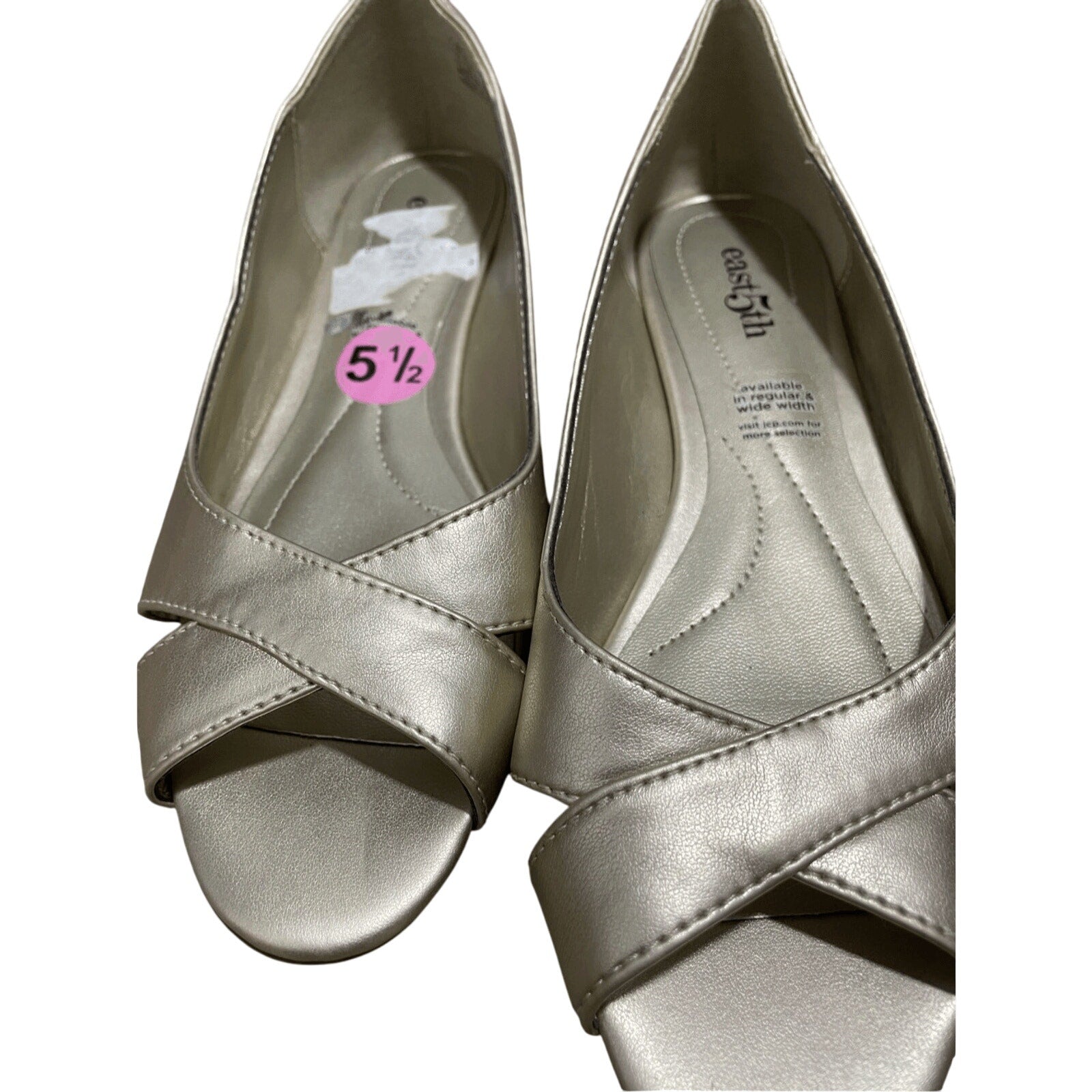 NWOT East 5th Peep Toe Slip On Gold Flats Minimalist Preppy Formal Glam Regency